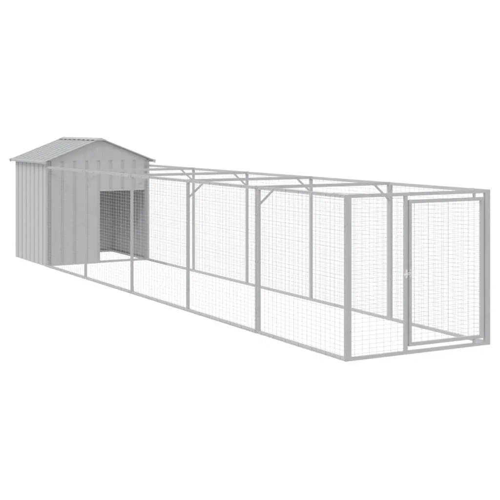 Dog Kennel Extended Run Galvanised Steel Grey Enclosure