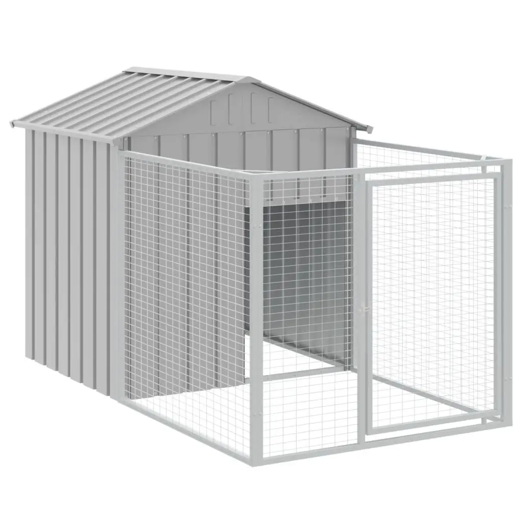 Dog Kennel Extended Run Galvanised Steel Grey Enclosure