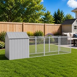 Grey Outdoor Dog House with Run for Happy Pets