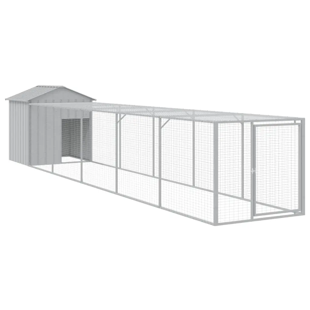 Chicken Cage with Run 117x609x123 cm Grey Galvanised Steel Coop Hen House Pen
