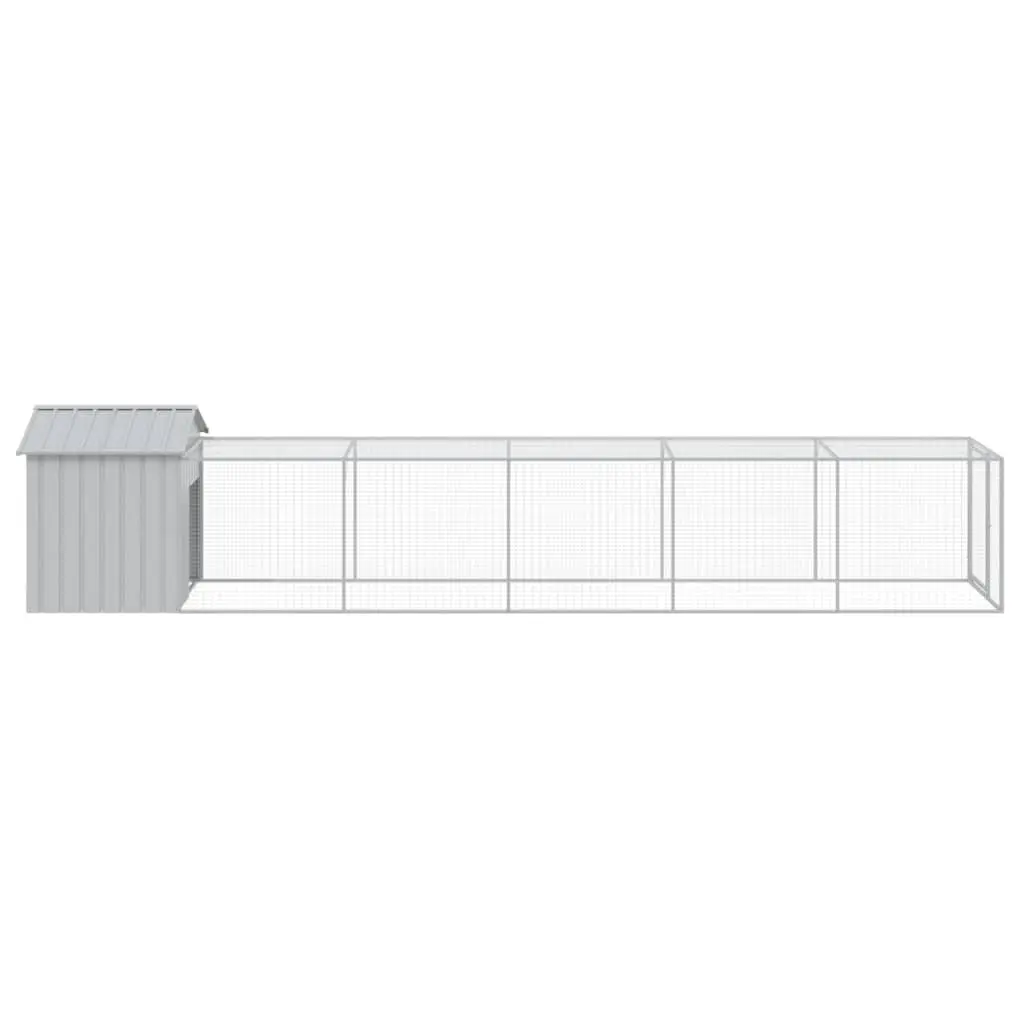 Chicken Cage with Run 117x609x123 cm Grey Galvanised Steel Coop Hen House Pen