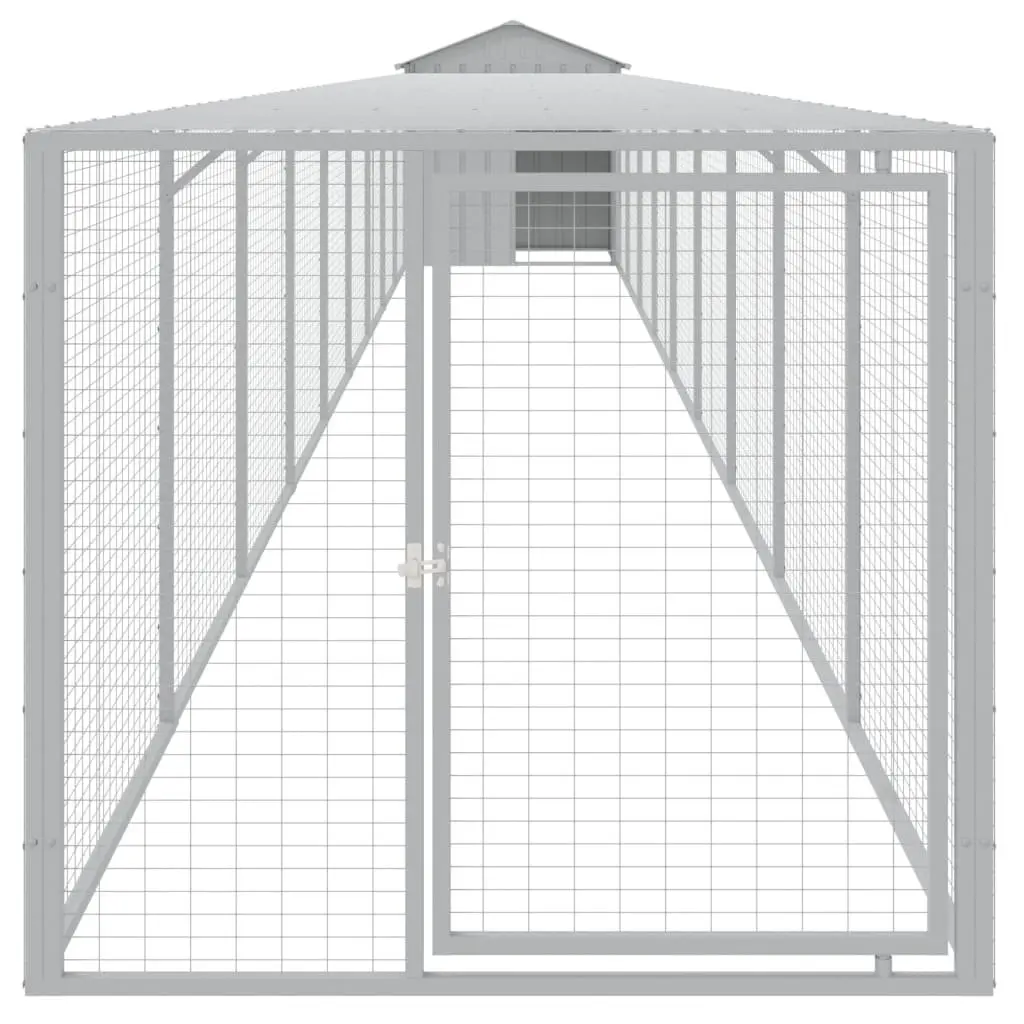 Chicken Cage with Run Grey Galvanised Steel 117x1017x123 cm