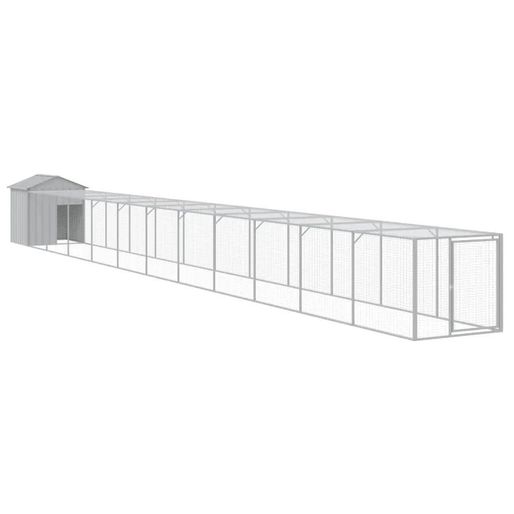 Chicken Cage Small Animal Habitat Light Grey Galvanised Steel with Run