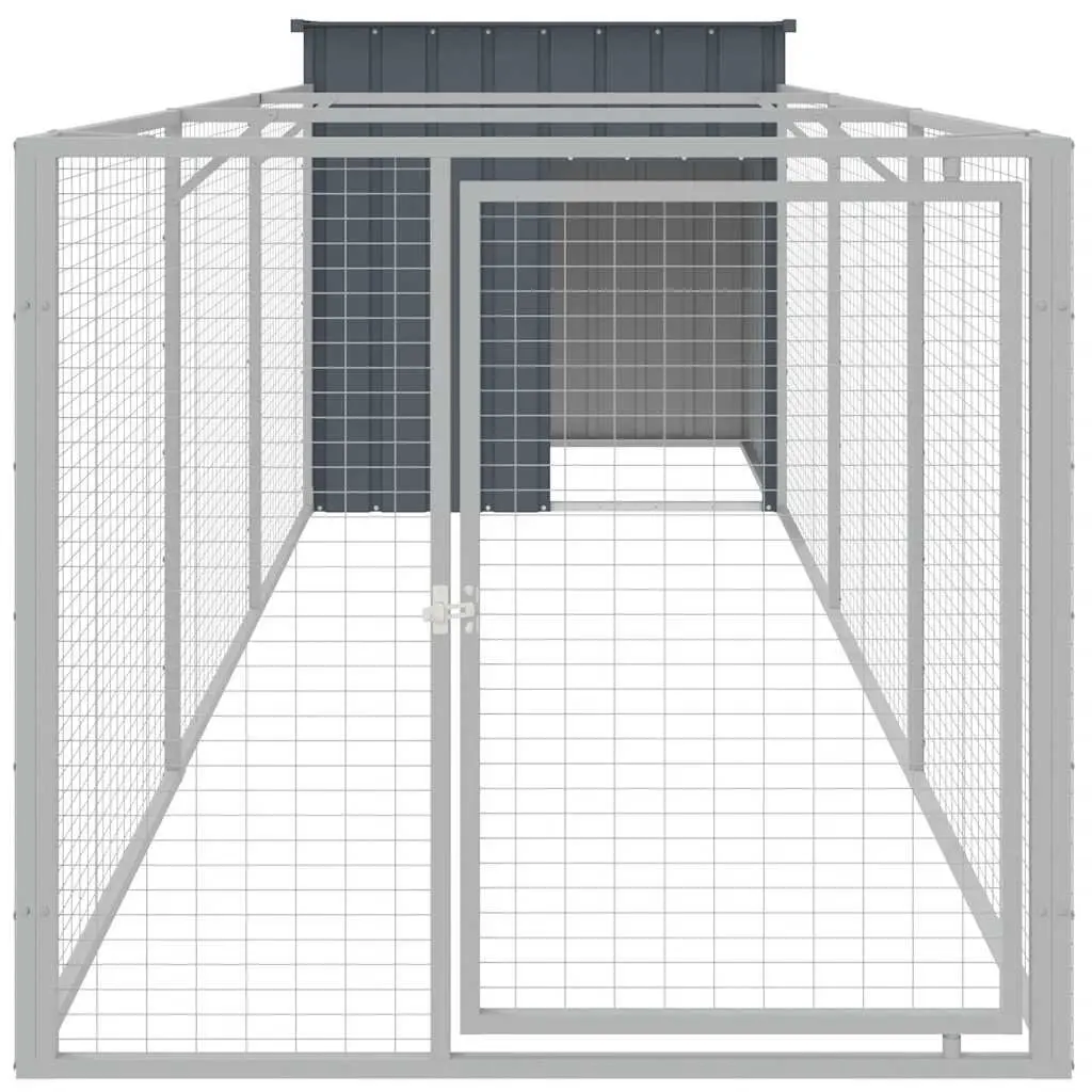Dog House with Run Galvanised Steel Anthracite Outdoor Size 110 x 405 x 110 cm