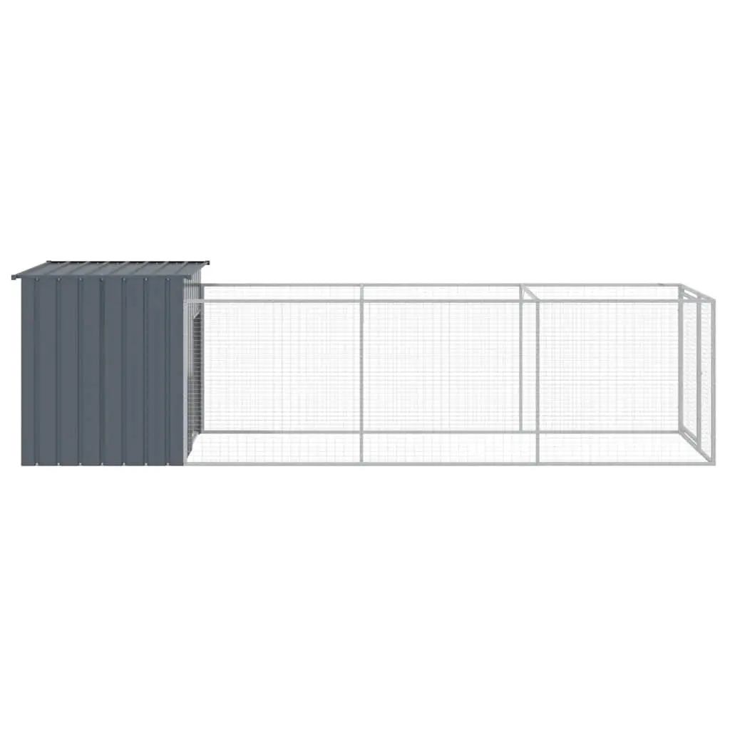 Dog House with Run Galvanised Steel Anthracite Outdoor Size 110 x 405 x 110 cm