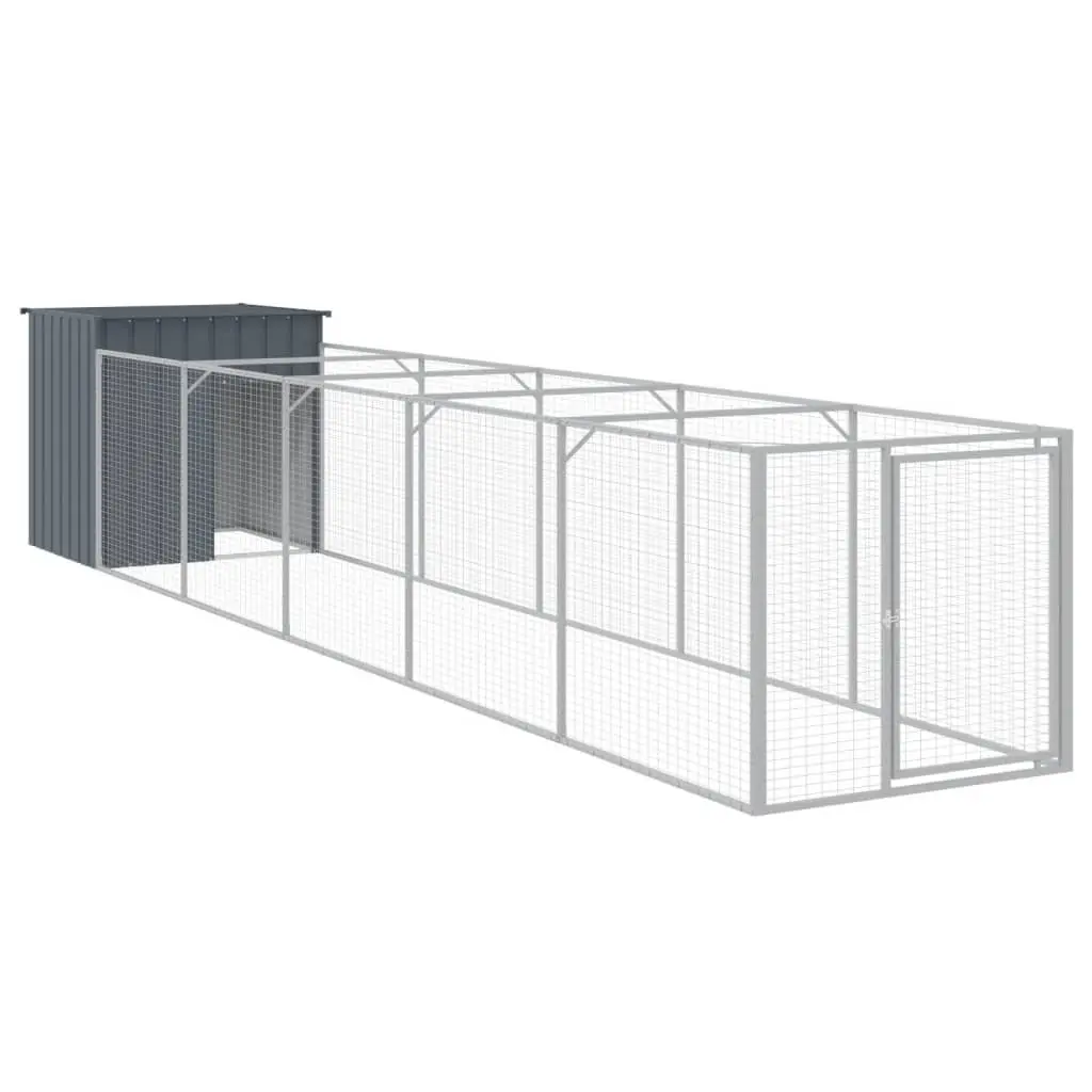 Dog House with Run Galvanised Steel Outdoor Kennel Enclosure 110 x 609 x 110 cm