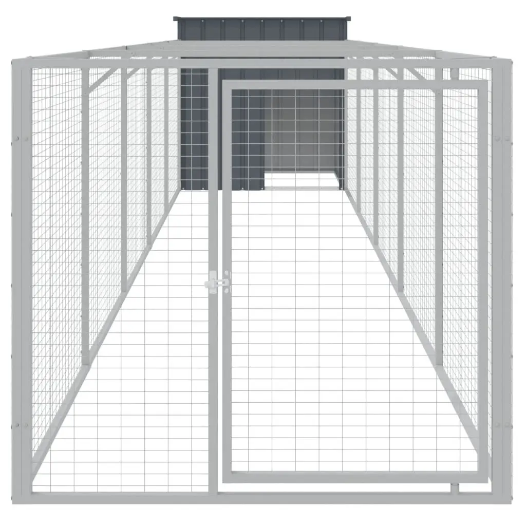 Dog House with Run Galvanised Steel Outdoor Kennel Enclosure 110 x 609 x 110 cm