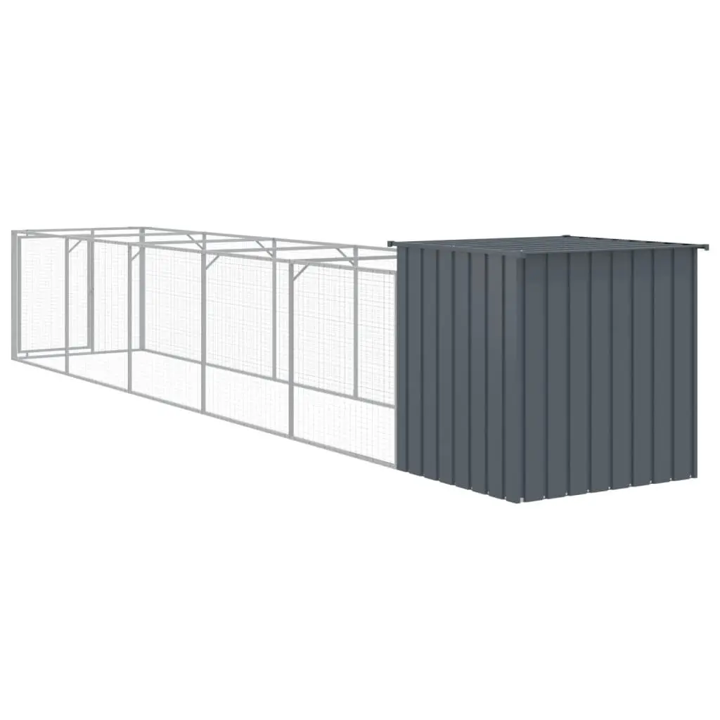 Dog House with Run Galvanised Steel Outdoor Kennel Enclosure 110 x 609 x 110 cm