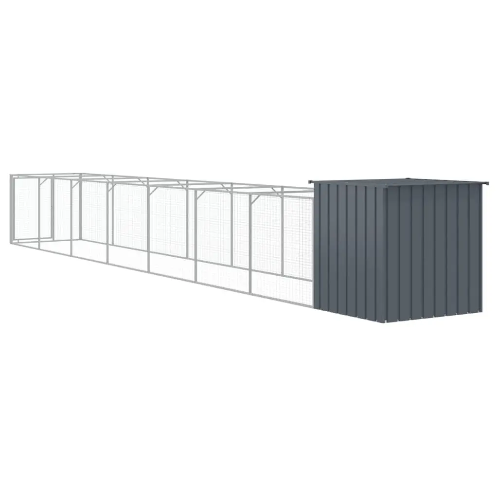 Dog Kennel with Run Galvanised Steel Anthracite Outdoor Shelter 110 x 813 x 110 cm