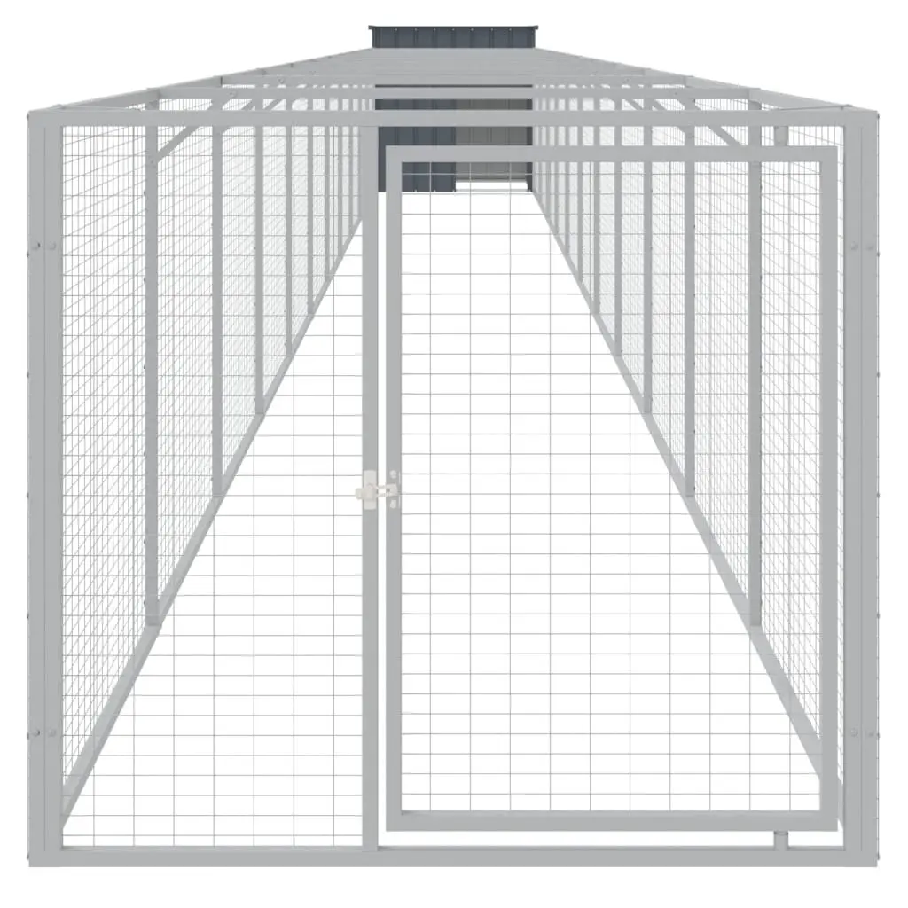 Dog House with Run Galvanised Steel Anthracite Outdoor Pet Kennel Enclosure