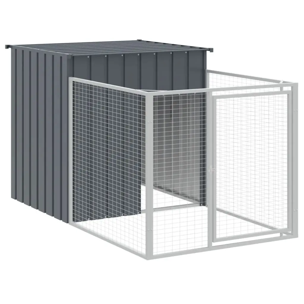 Dog House with Run Galvanised Steel Anthracite Outdoor Pet Kennel Enclosure