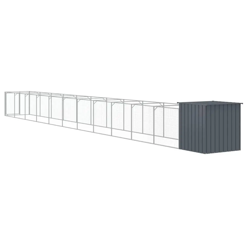 Dog House with Run Galvanised Steel Anthracite Outdoor Pet Kennel Enclosure