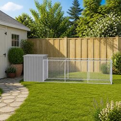 Friendly Light Grey Dog House with Secure Run