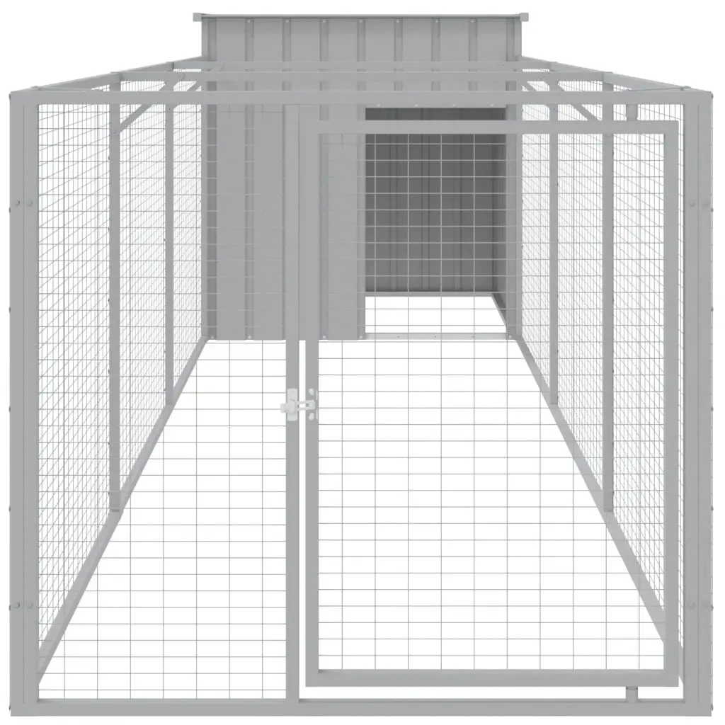 Dog House with Run Galvanised Steel Light Grey Outdoor Kennel 110 x 405 x 110 cm