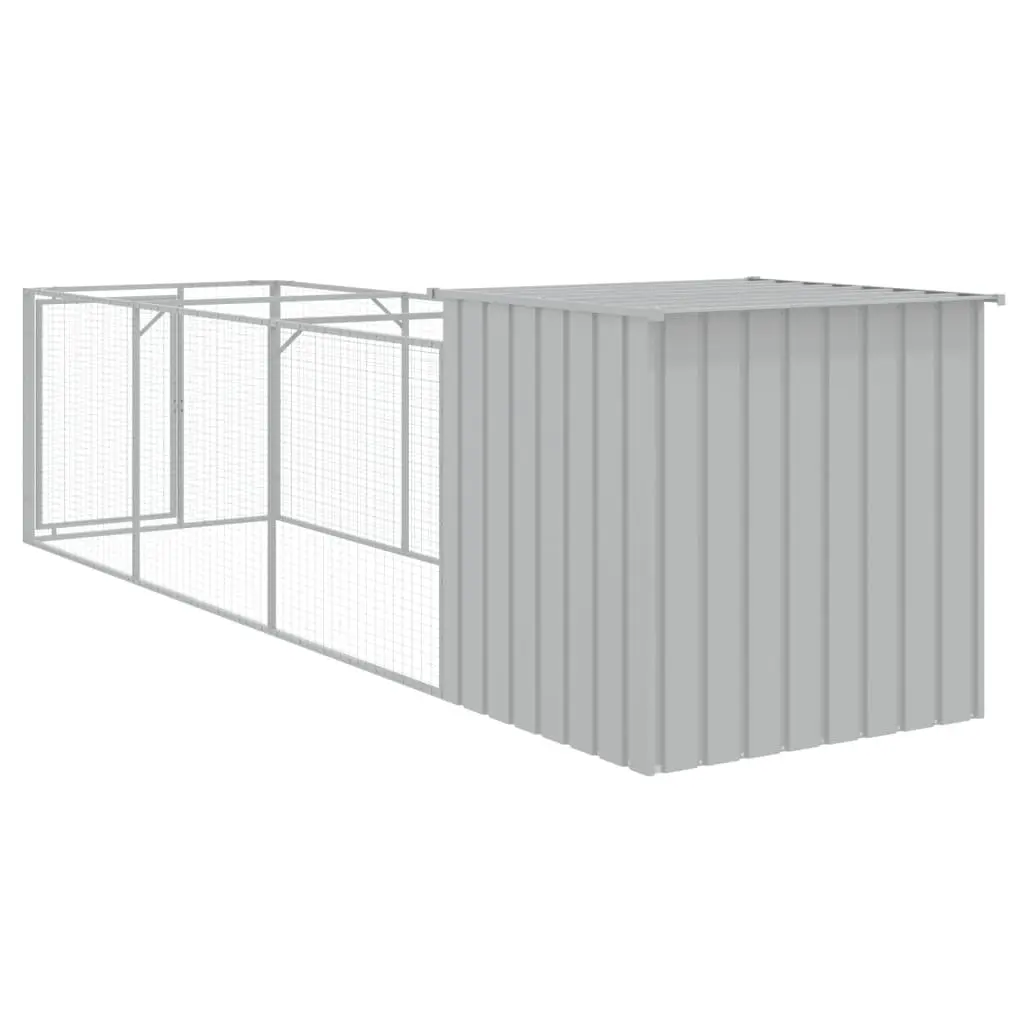 Dog House with Run Galvanised Steel Light Grey Outdoor Kennel 110 x 405 x 110 cm