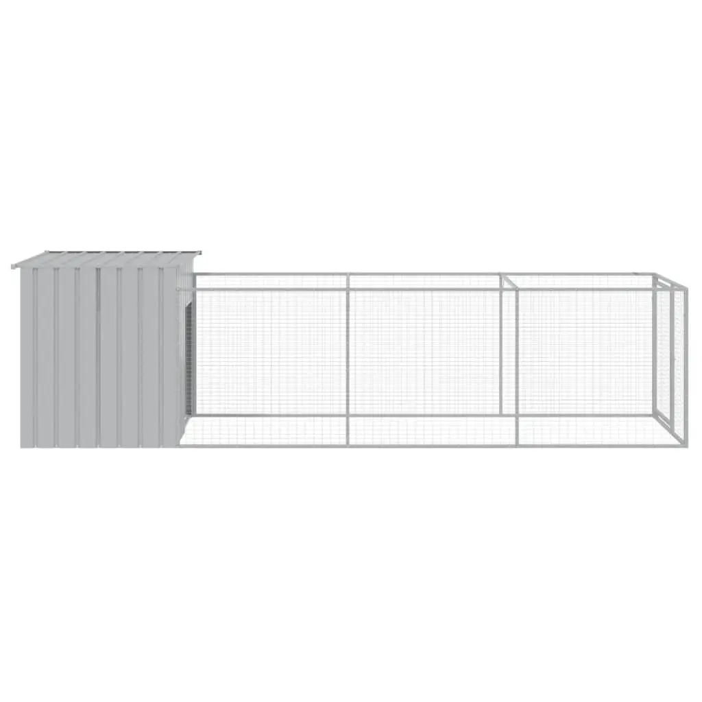 Dog House with Run Galvanised Steel Light Grey Outdoor Kennel 110 x 405 x 110 cm