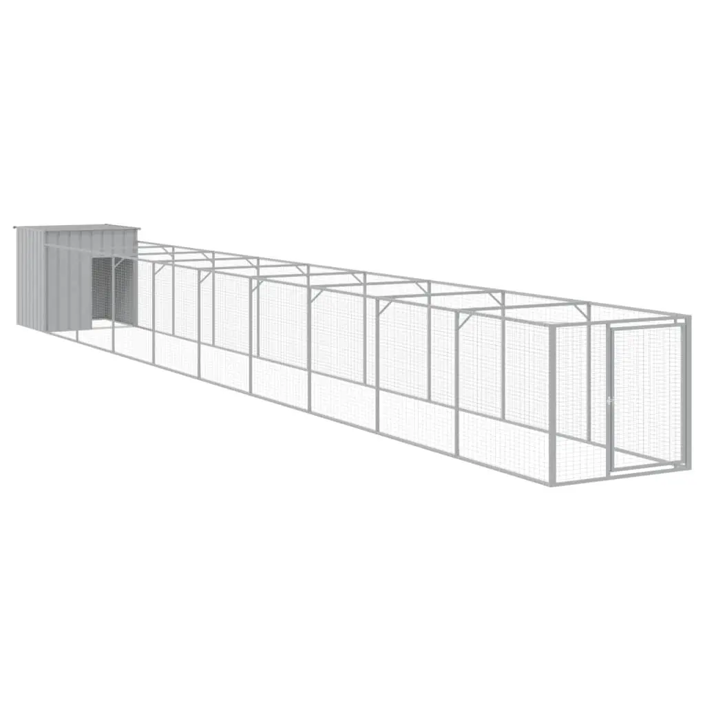 Dog House with Run Galvanised Steel Grey Outdoor Pet Kennel 110 x 101.7 x 110 cm