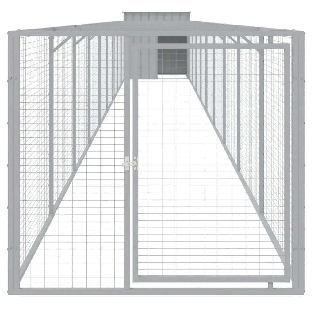 Dog House with Run Galvanised Steel Grey Outdoor Pet Kennel 110 x 101.7 x 110 cm