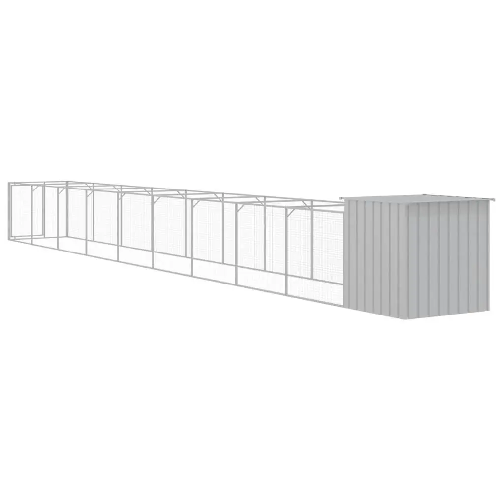 Dog House with Run Galvanised Steel Grey Outdoor Pet Kennel 110 x 101.7 x 110 cm