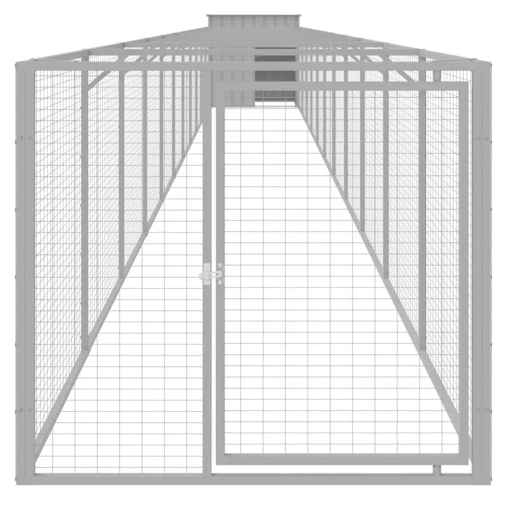 Dog Kennel Outdoor Pet House with Extended Run Grey Galvanised Steel 110 x 122 x 110 cm