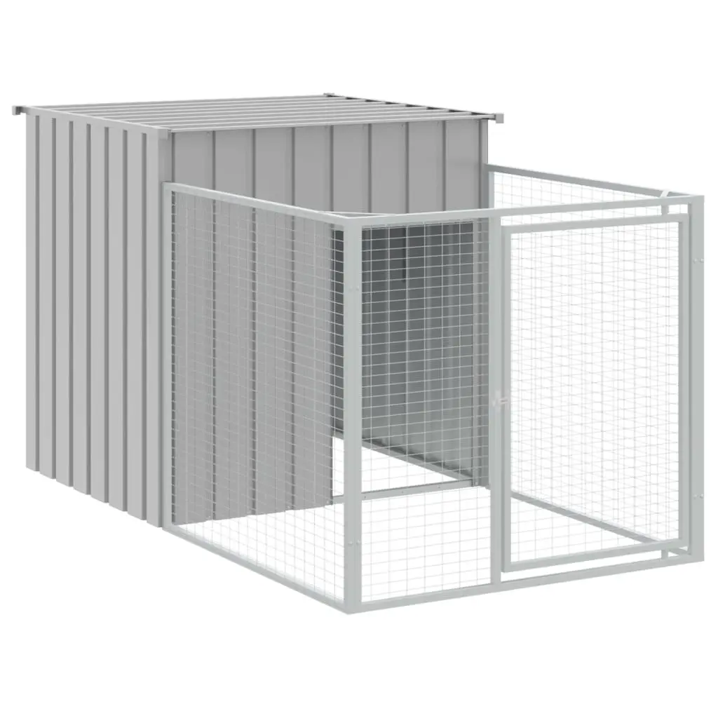 Dog Kennel Outdoor Pet House with Extended Run Grey Galvanised Steel 110 x 122 x 110 cm
