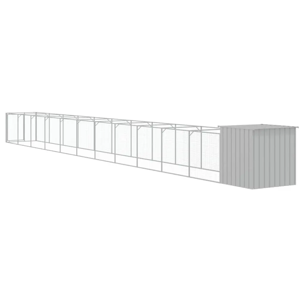 Dog Kennel Outdoor Pet House with Extended Run Grey Galvanised Steel 110 x 122 x 110 cm