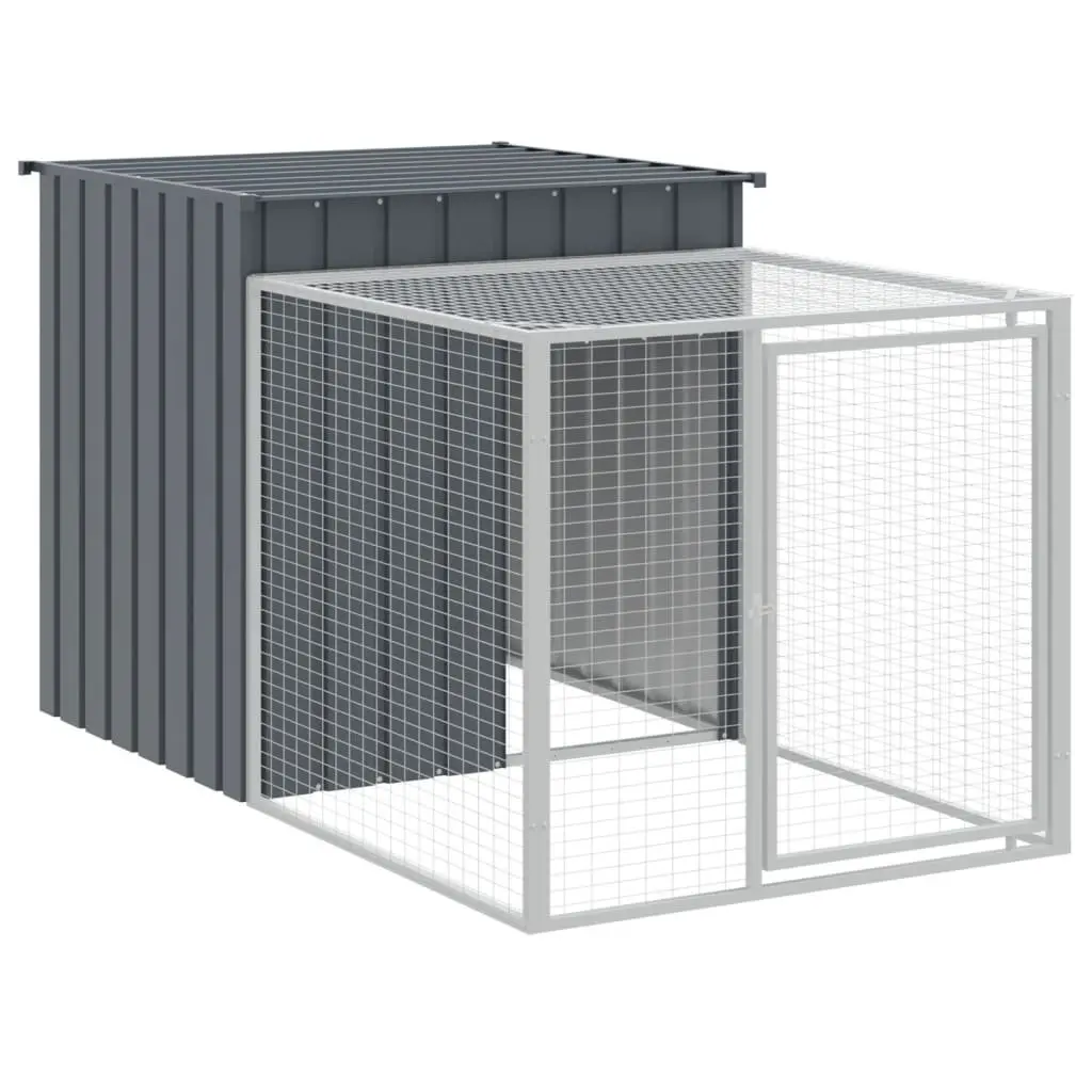 Chicken Coop Anthracite Galvanised Steel Small Animal Enclosure with Run 110x405x110 cm