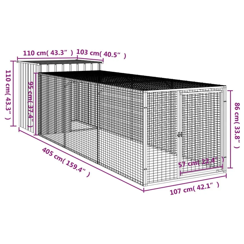 Chicken Coop Anthracite Galvanised Steel Small Animal Enclosure with Run 110x405x110 cm