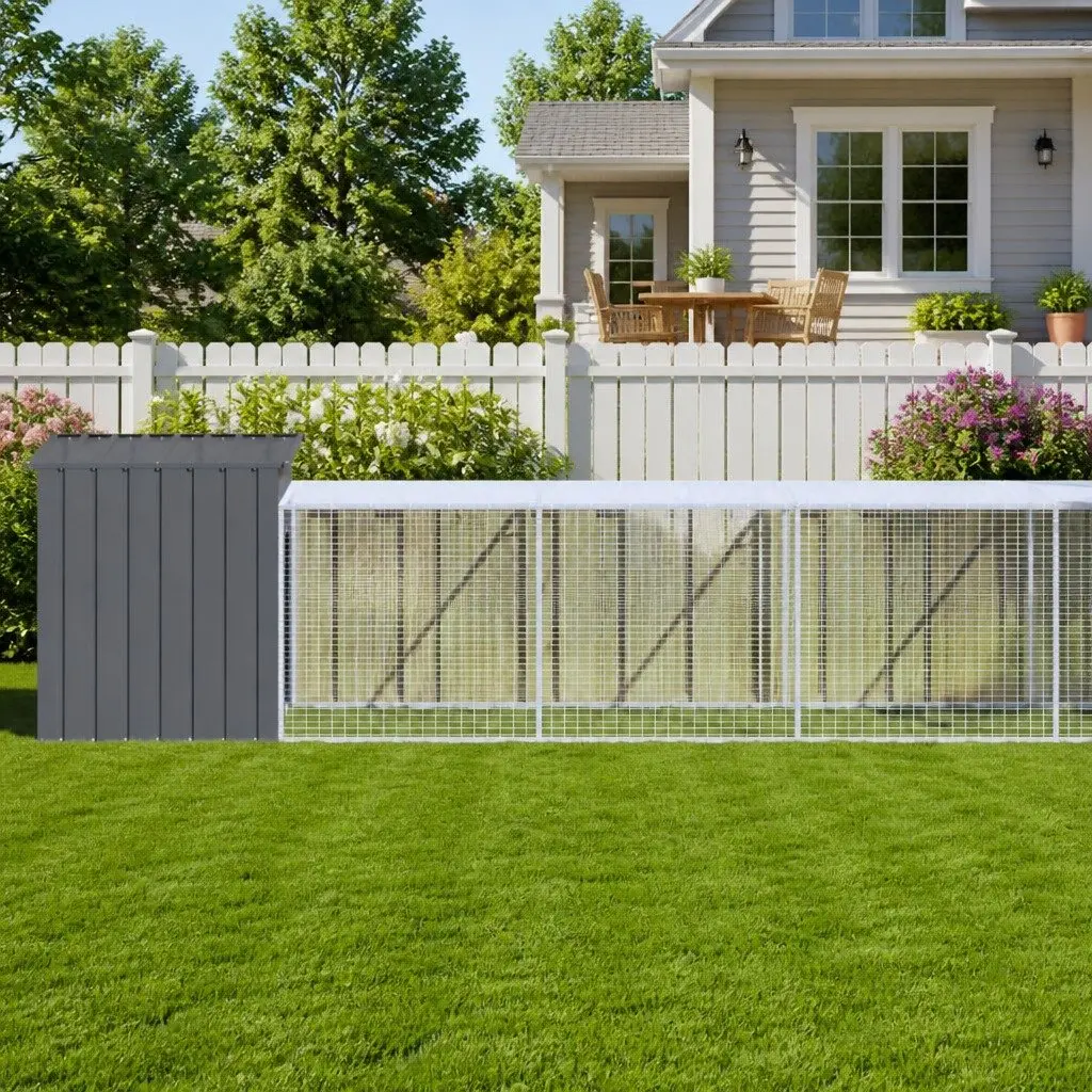 Chicken Cage with Run Galvanised Steel Anthracite 110x609x110 cm
