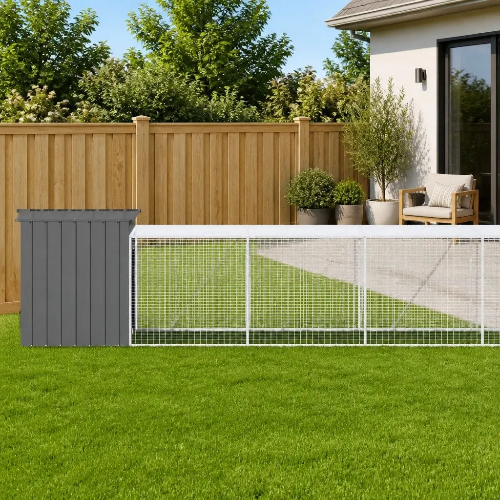 Chicken Coop with Run Galvanised Steel Anthracite Small Animal Habitat 110x81x110cm