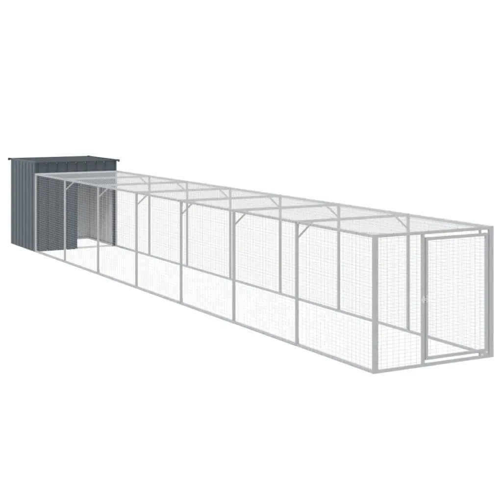 Chicken Coop with Run Galvanised Steel Anthracite Small Animal Habitat 110x81x110cm