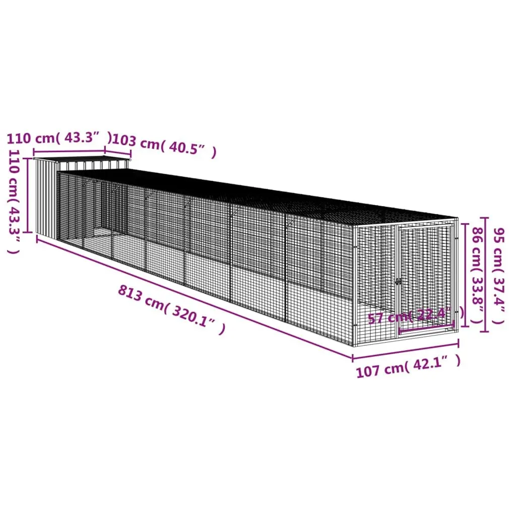 Chicken Coop with Run Galvanised Steel Anthracite Small Animal Habitat 110x81x110cm