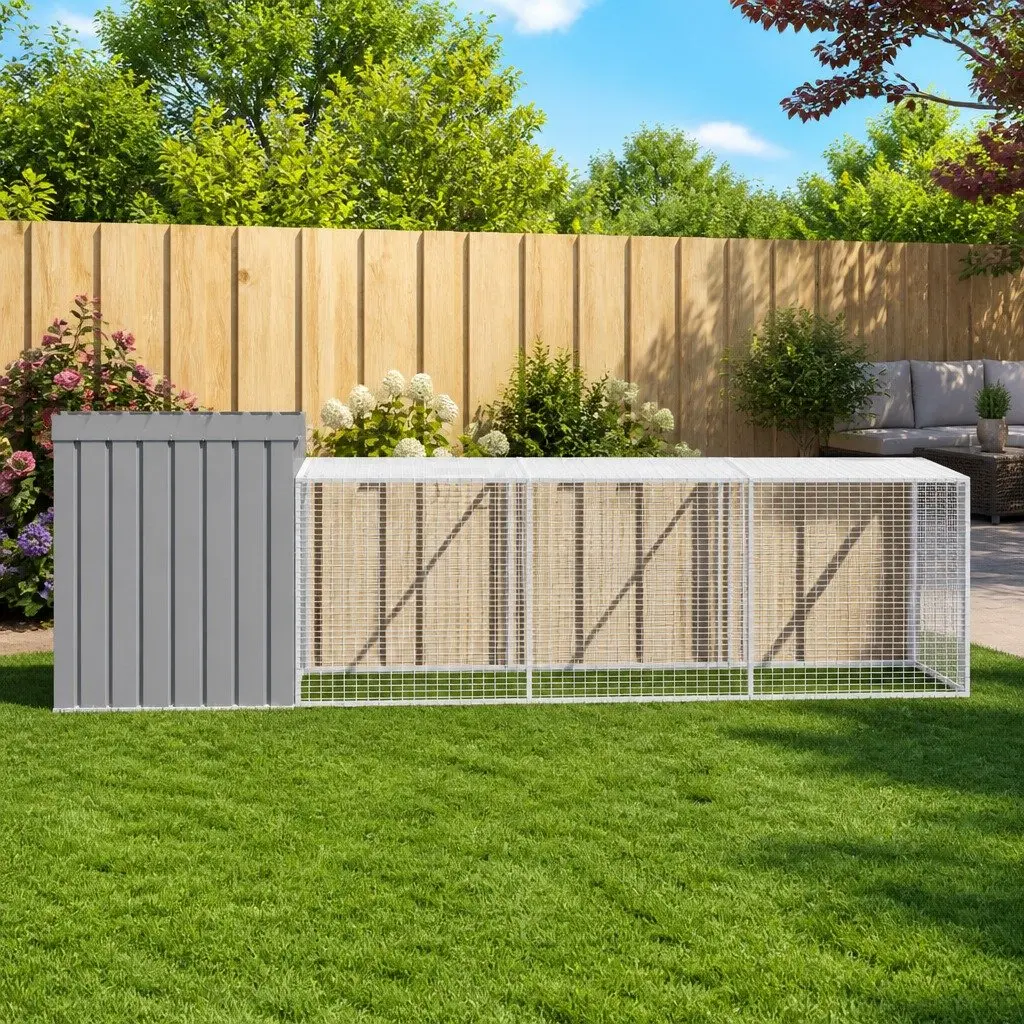Chicken Cage with Run Galvanised Steel Light Grey Small Animal Habitat Coop