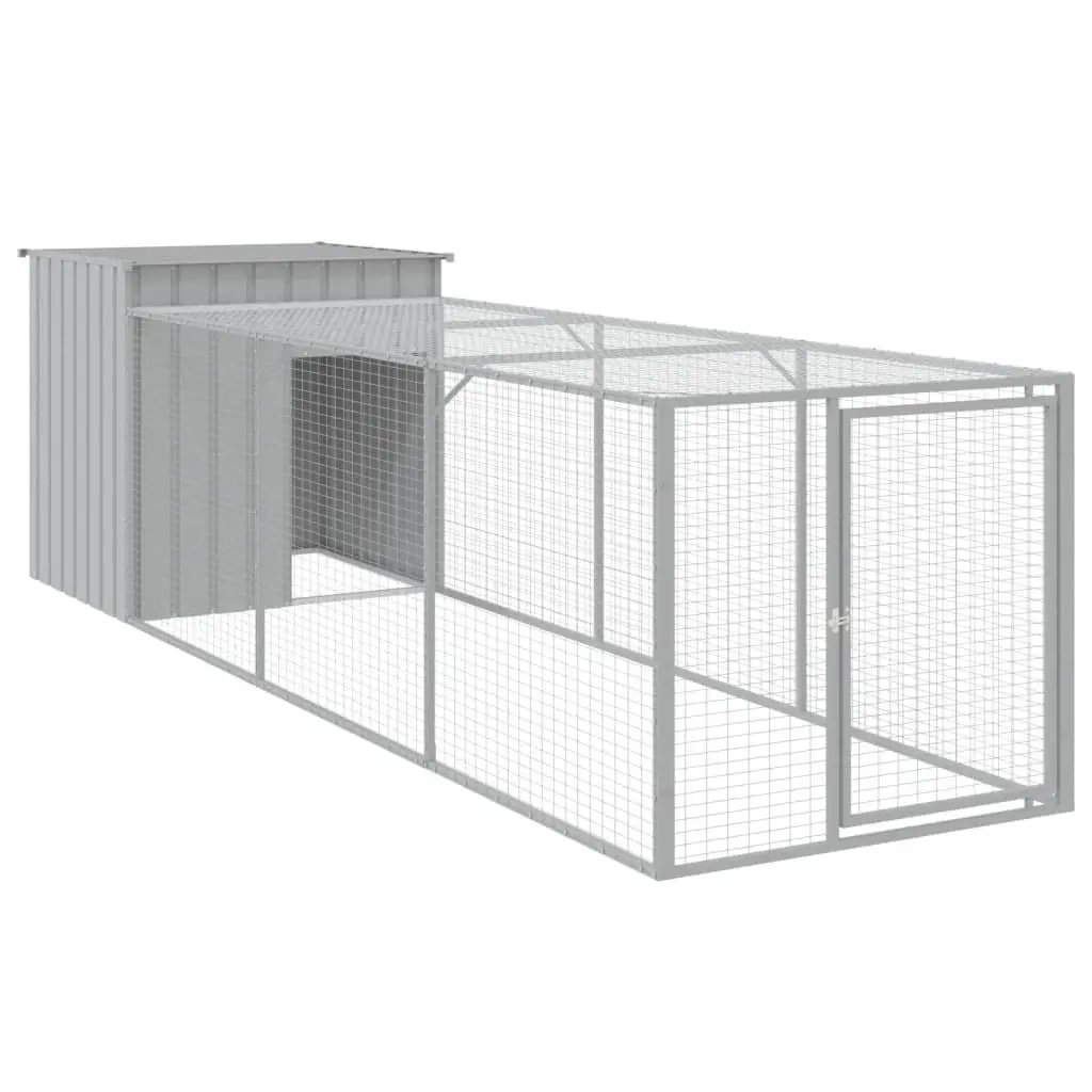 Chicken Cage with Run Galvanised Steel Light Grey Small Animal Habitat Coop