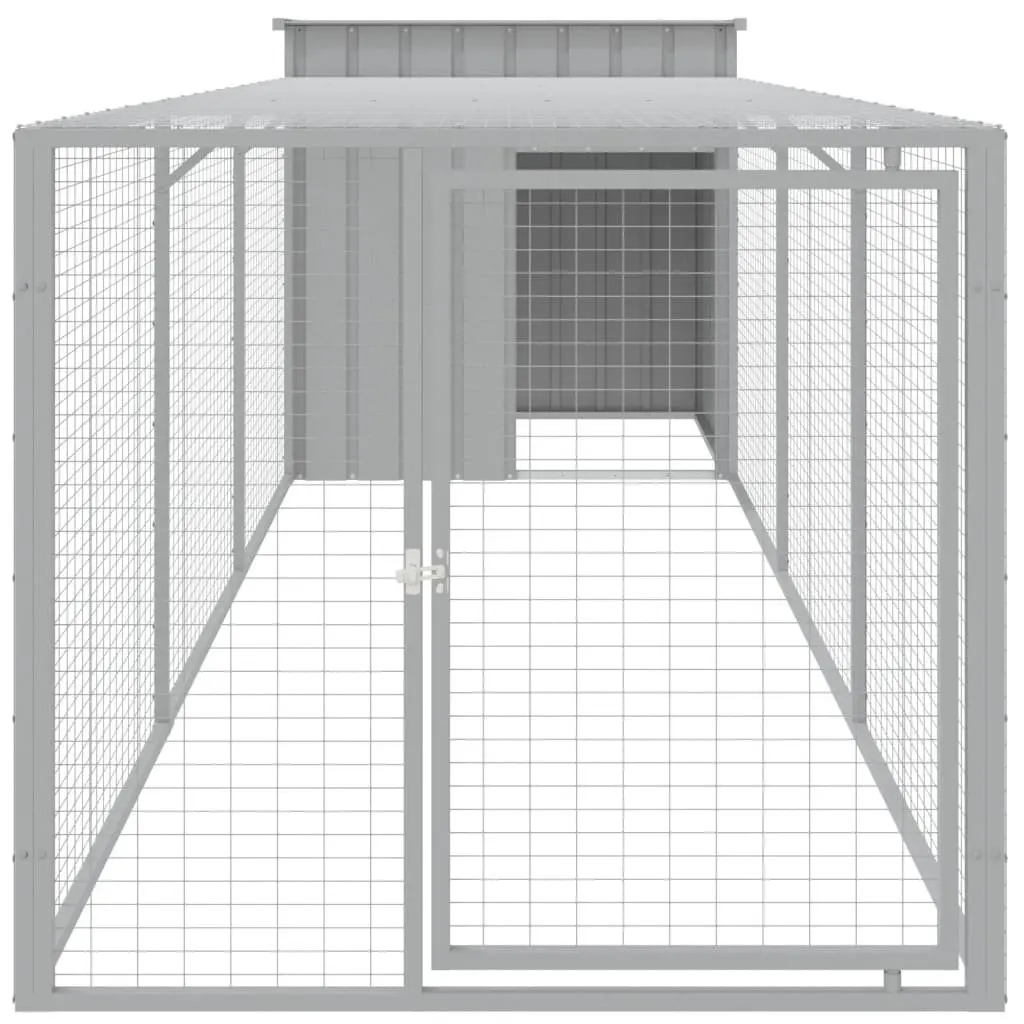 Chicken Cage with Run Galvanised Steel Light Grey Small Animal Habitat Coop