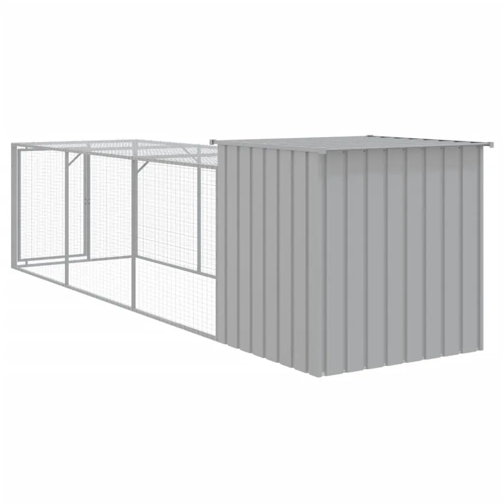 Chicken Cage with Run Galvanised Steel Light Grey Small Animal Habitat Coop