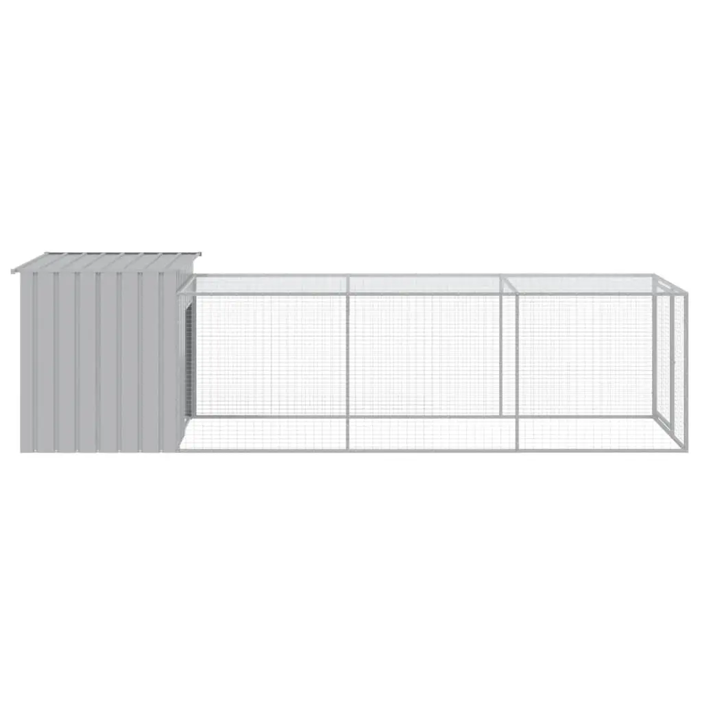 Chicken Cage with Run Galvanised Steel Light Grey Small Animal Habitat Coop