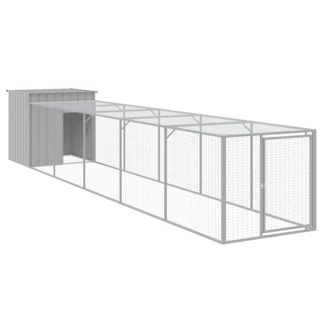 Chicken Coop Galvanised Steel Light Grey Habitat with Extended Run for Small Animals