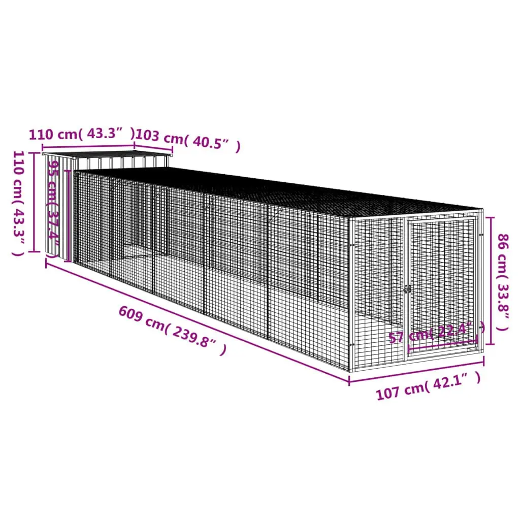 Chicken Coop Galvanised Steel Light Grey Habitat with Extended Run for Small Animals