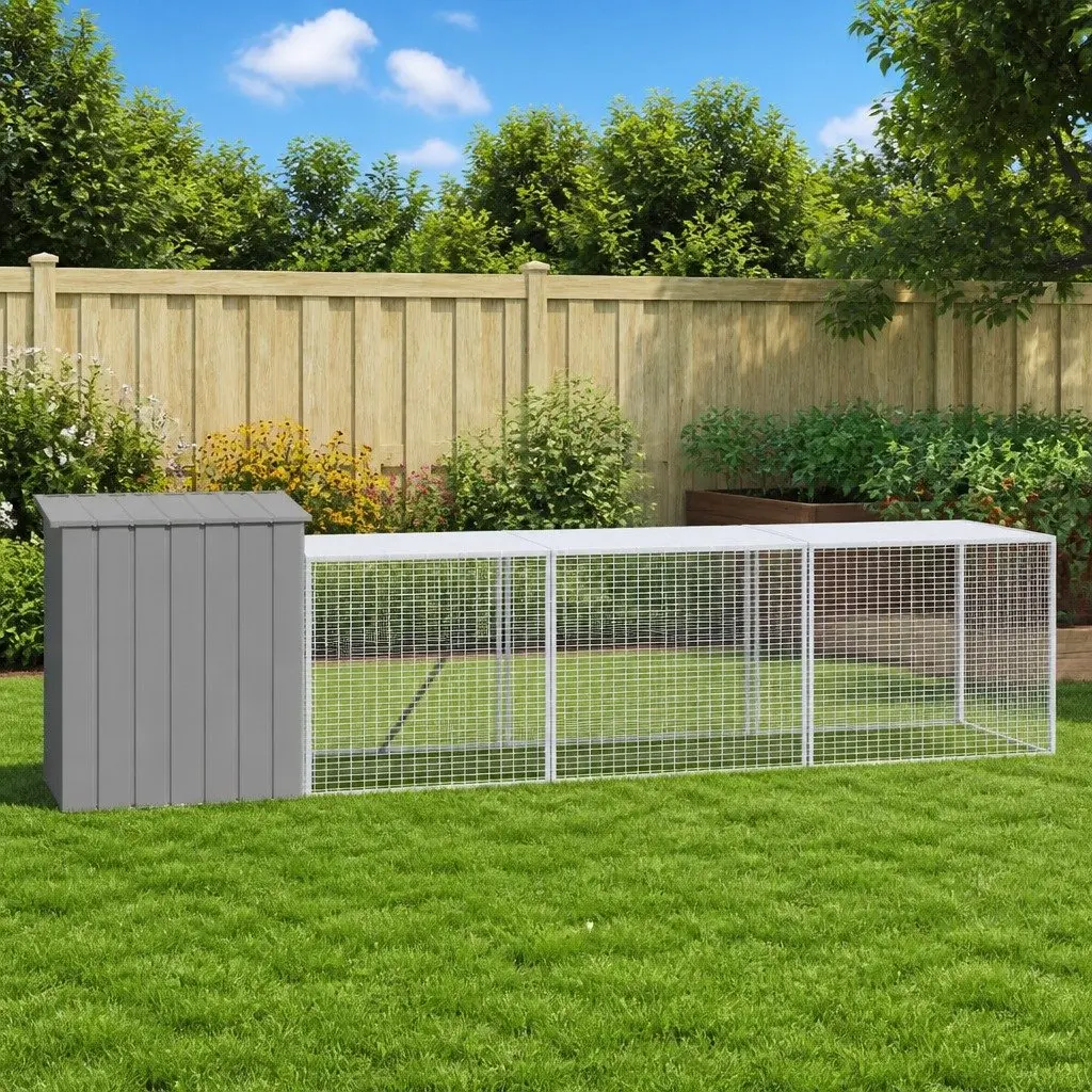 Galvanised Steel Chicken Coop with Run Grey 110x813x110 cm