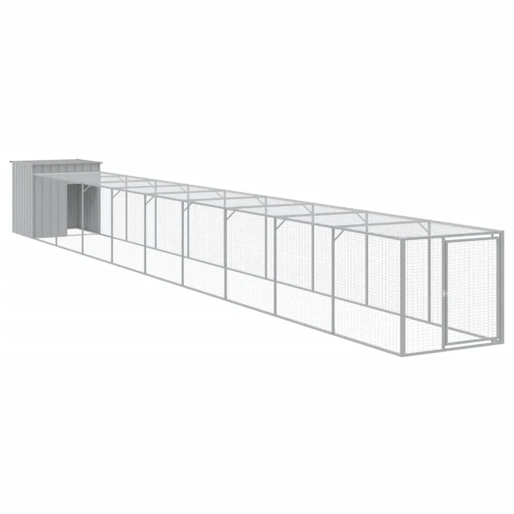 Chicken Coop Light Grey Galvanised Steel with Run for Small Animals