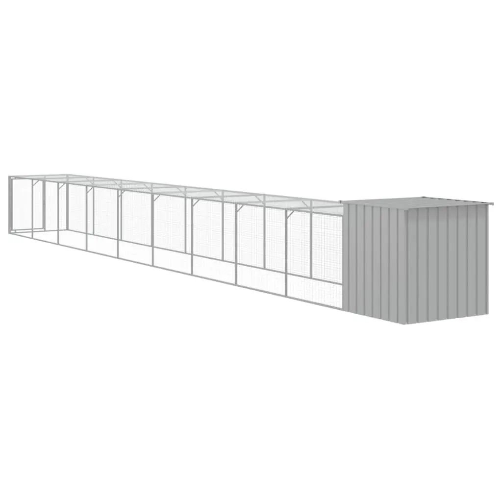 Chicken Coop Light Grey Galvanised Steel with Run for Small Animals
