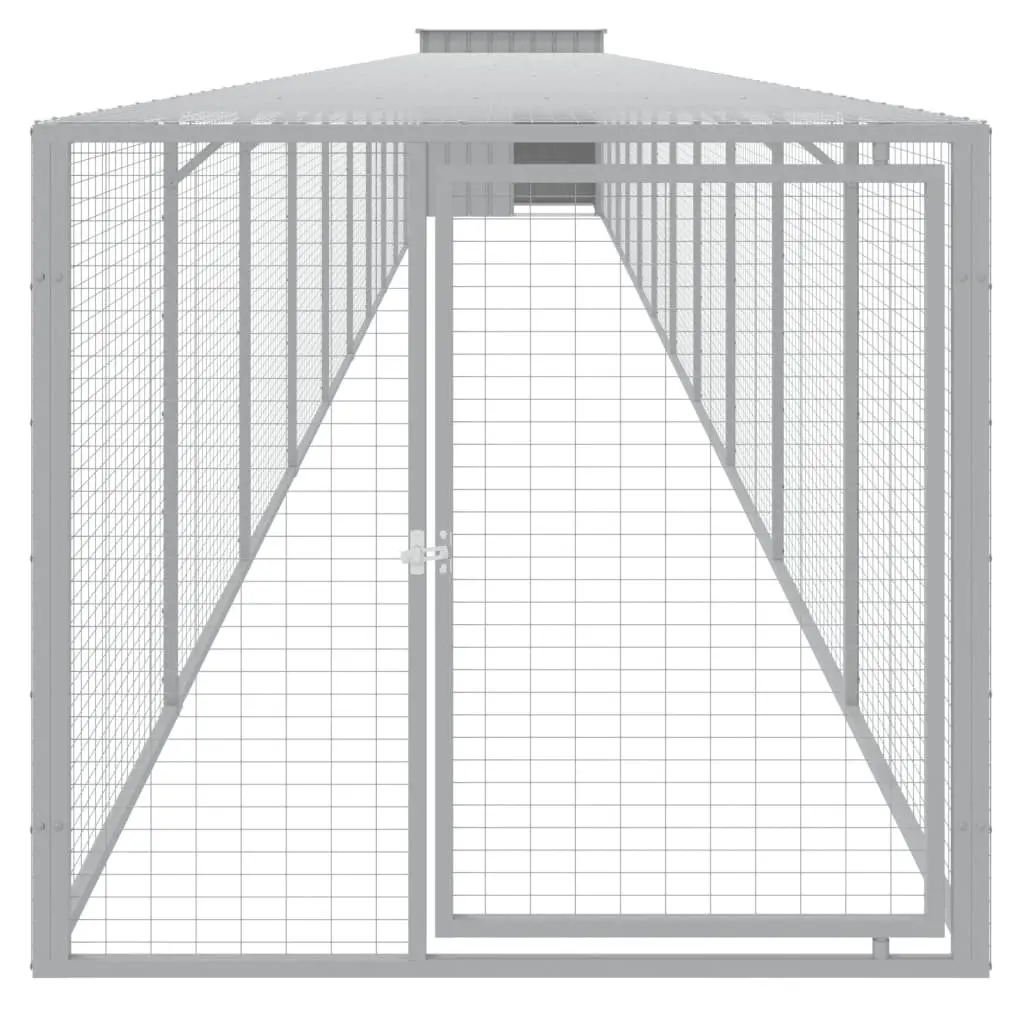 Chicken Cage with Run Grey Galvanised Steel 110x122x110 cm