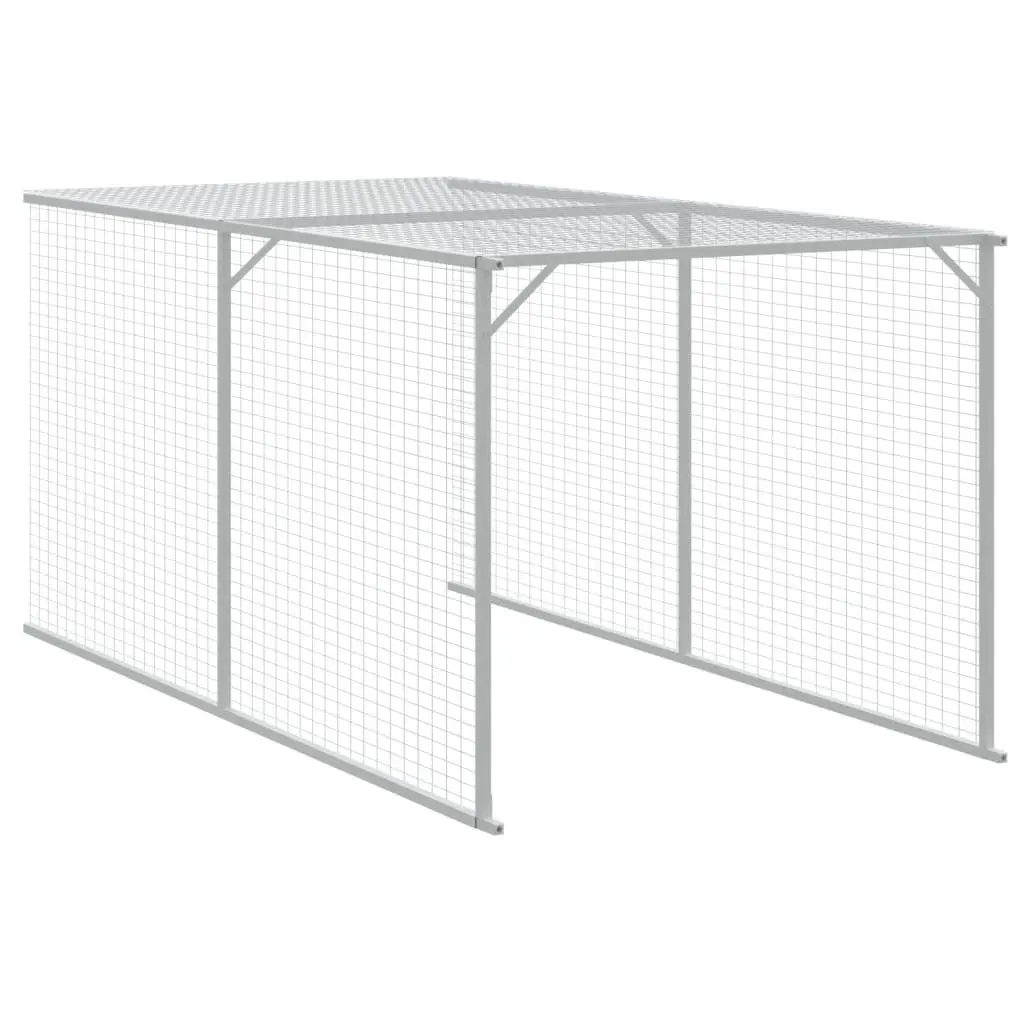 Chicken Cage with Run Grey Galvanised Steel 110x122x110 cm