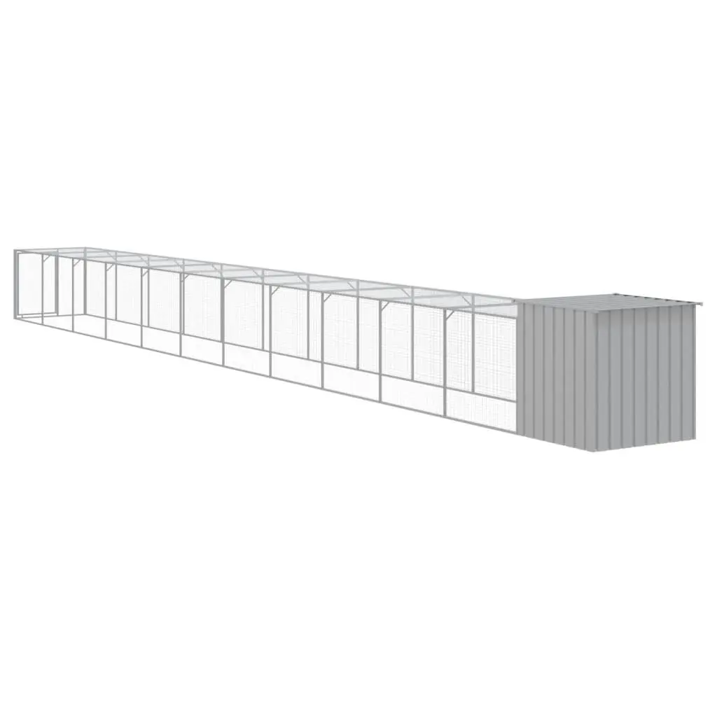 Chicken Cage with Run Grey Galvanised Steel 110x122x110 cm