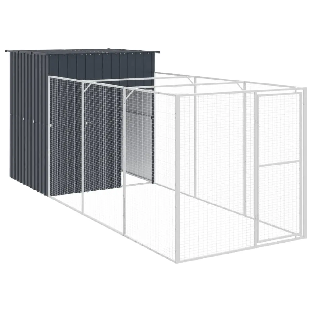 Dog House with Run Galvanised Steel Anthracite 165x455x181cm