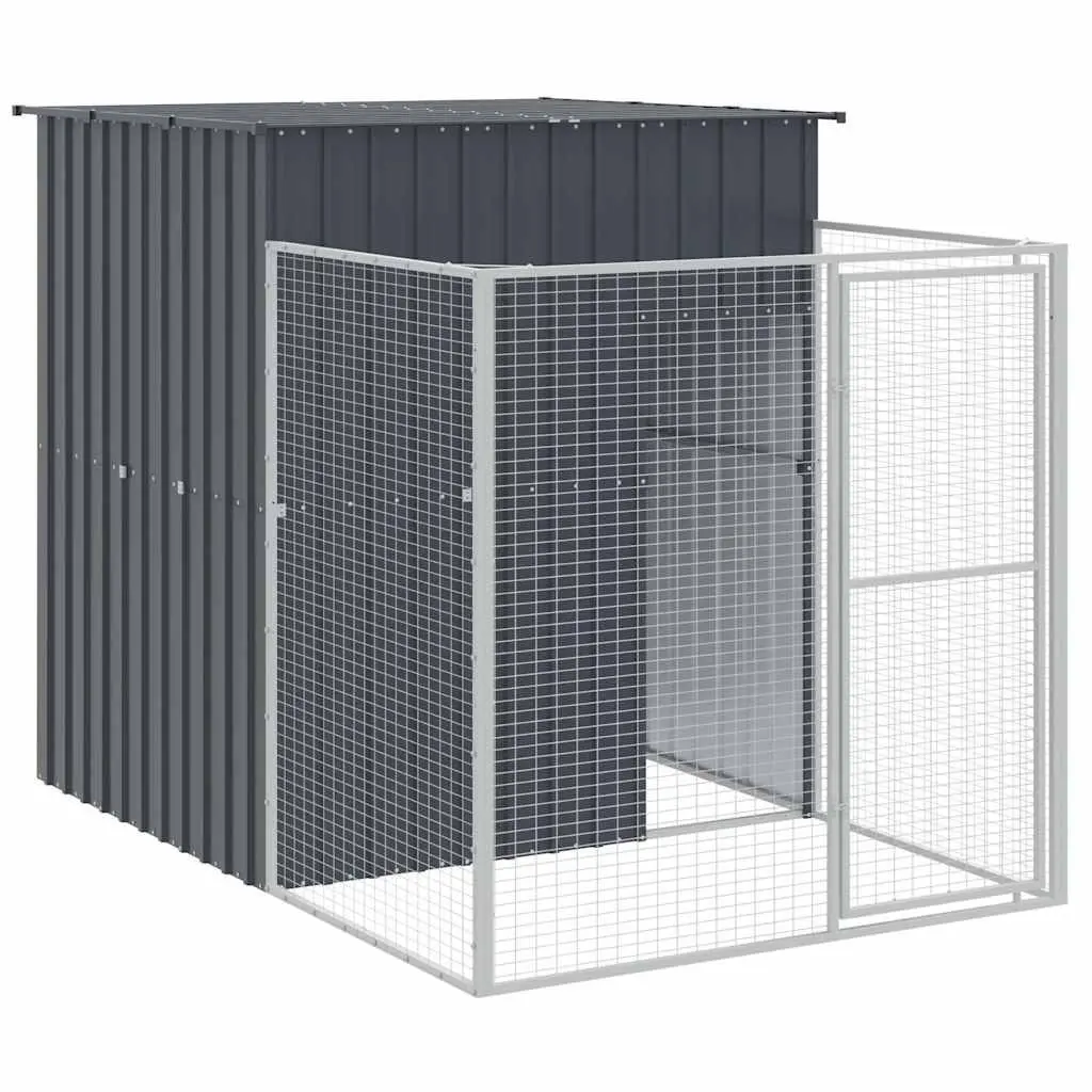 Dog House with Run Galvanised Steel Anthracite 165x455x181cm