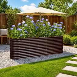 Raised Garden Bed Galvanised Steel Outdoor Planter Box Brown 224x40x68cm