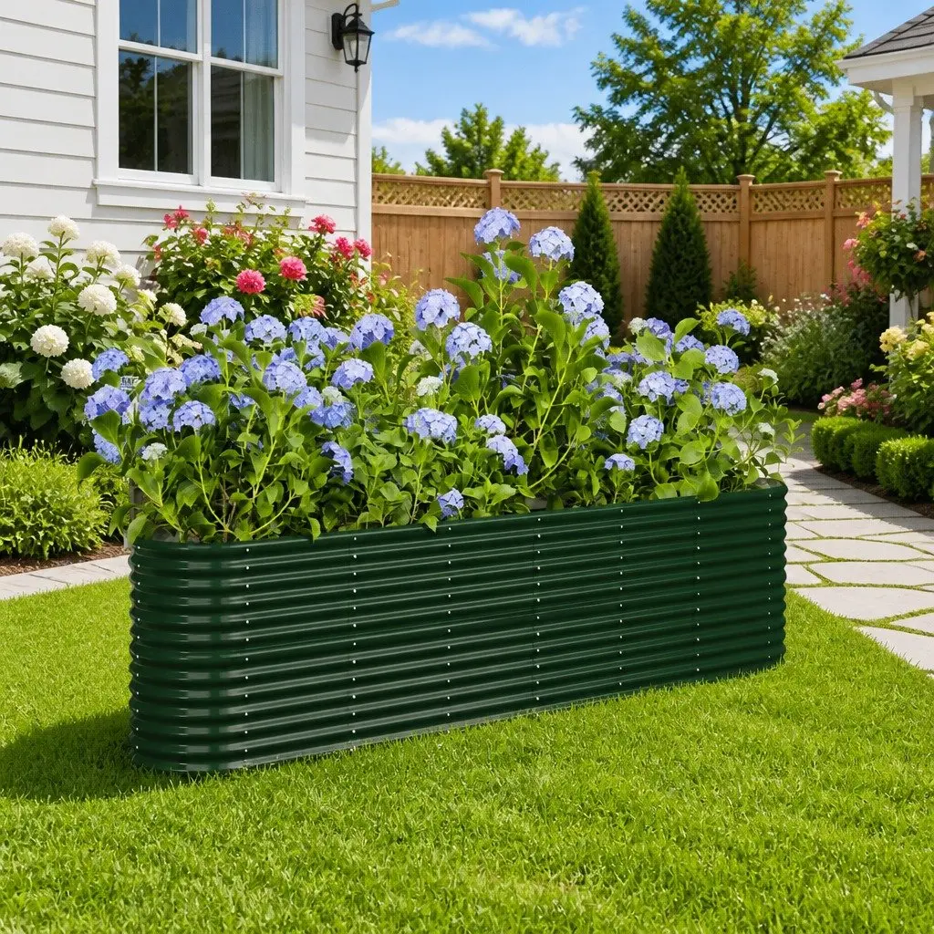 Raised Bed Planter Box Sturdy Galvanised Steel Outdoor Green 260x40x68cm