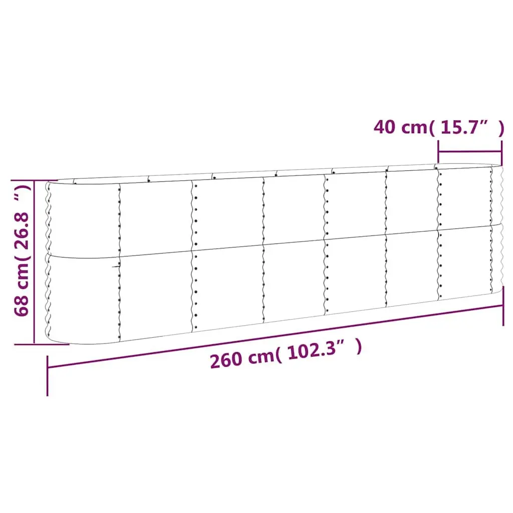 Raised Bed Planter Box Sturdy Galvanised Steel Outdoor Green 260x40x68cm